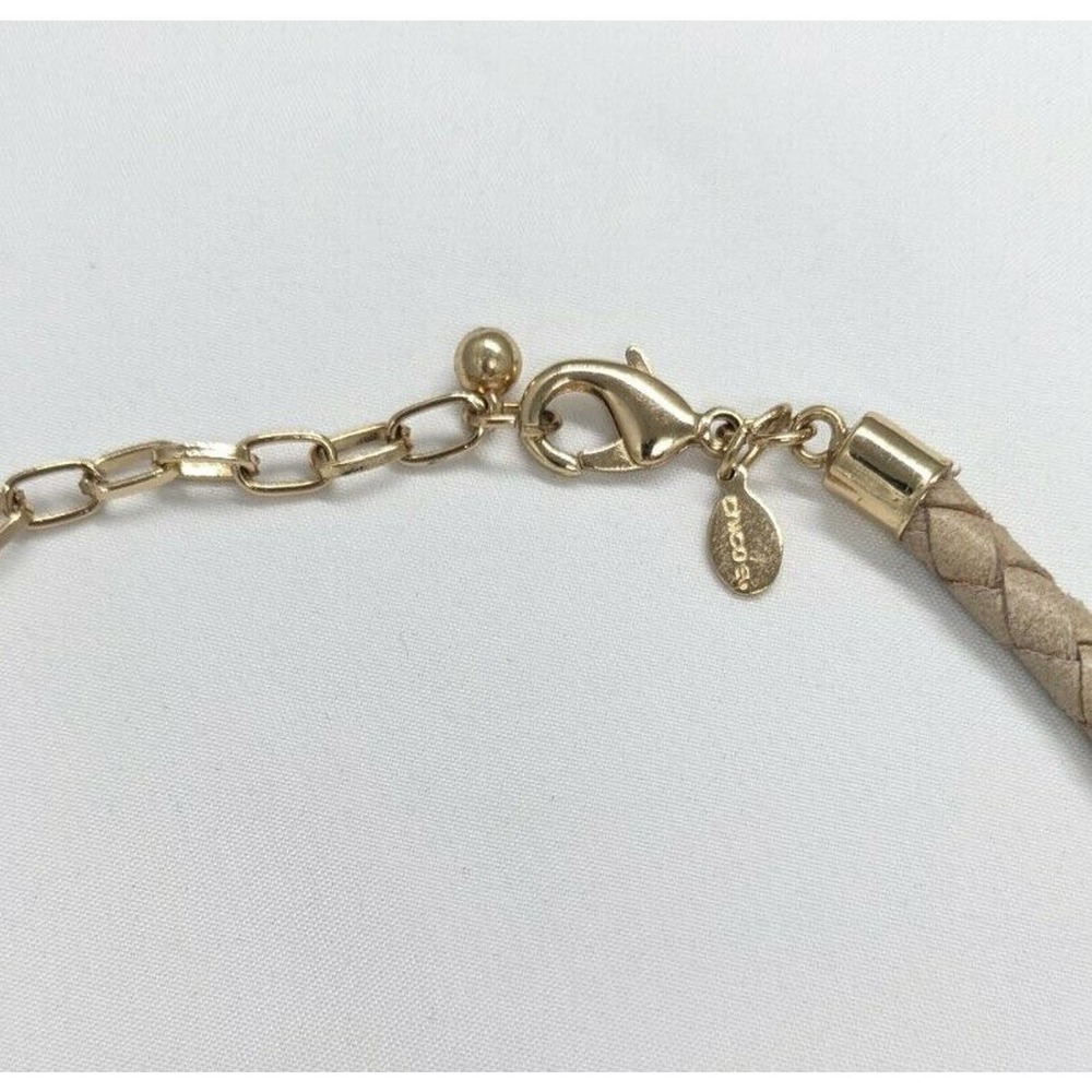 CHICO'S Pendant Necklace Circle Brown Gold Tone Silver Tone Metallic Tan Braided - Picture 6 of 9